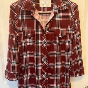 Market & Spruce Burgundy Plaid Shirt